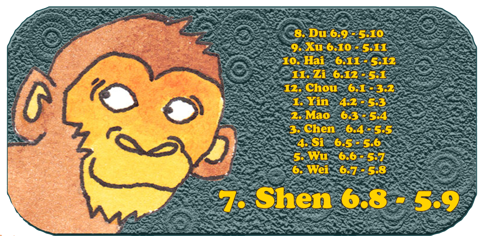 Kinesiska zodiak | De tolv kinesiska djur | apa, augusti, månad 7, Shen