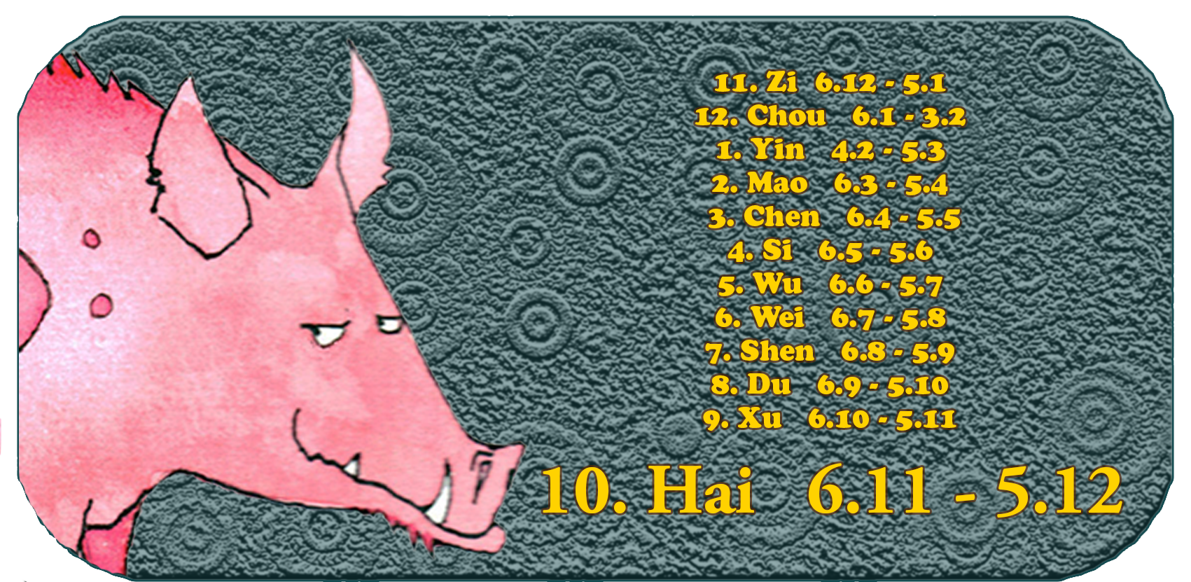 Kinesiska zodiak | De tolv kinesiska djur | gris, november, månad 10, Hai